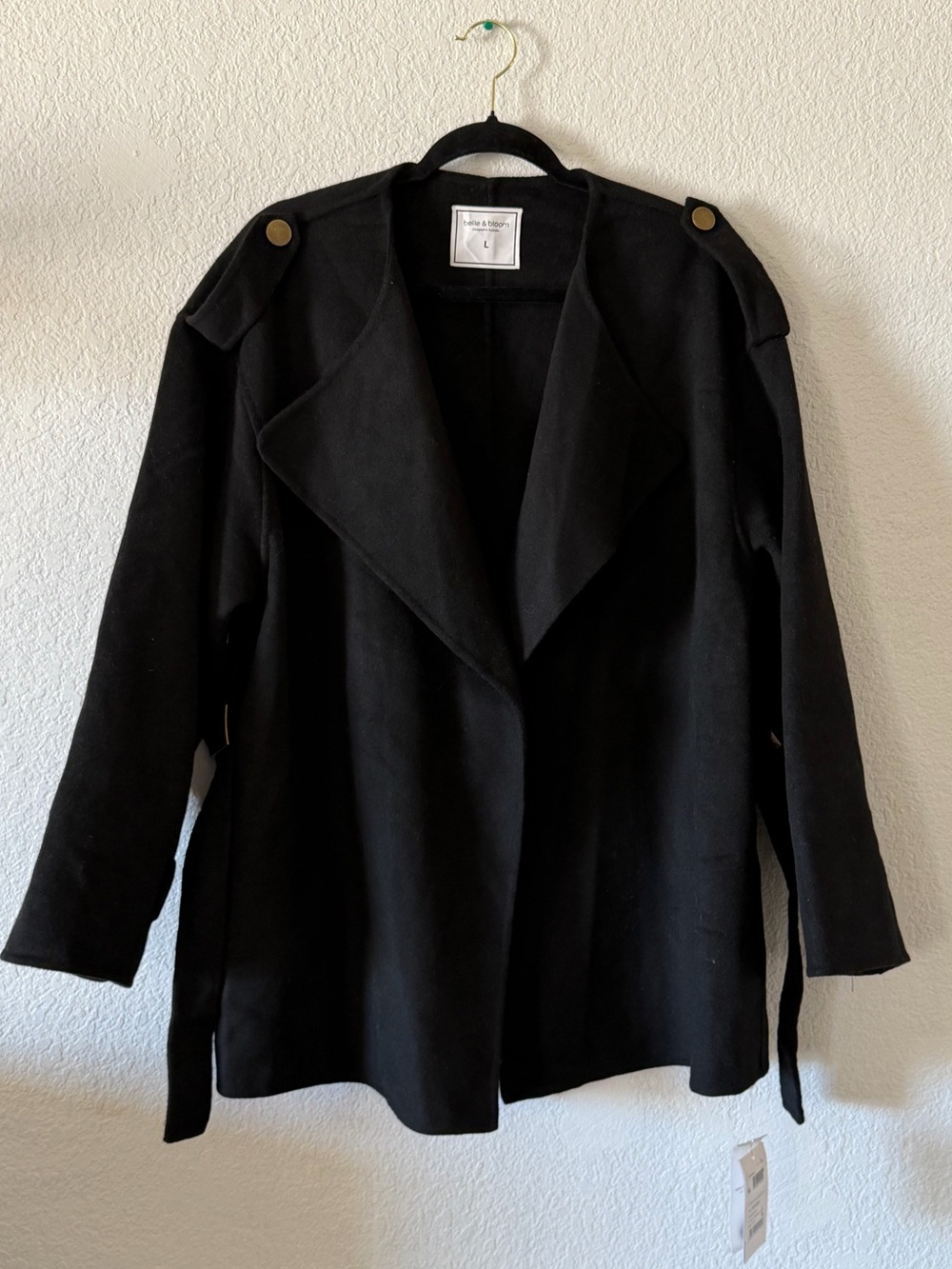 Belle & Bloom Let Me Go Collarless Wool Blend Coat Black Large - Picture 2 of 7
